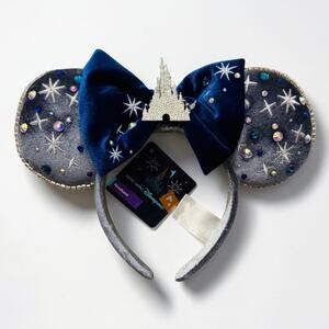 Hong Kong Disneyland 20th Anniversary Castle Ear Headband Silver Navy NWT